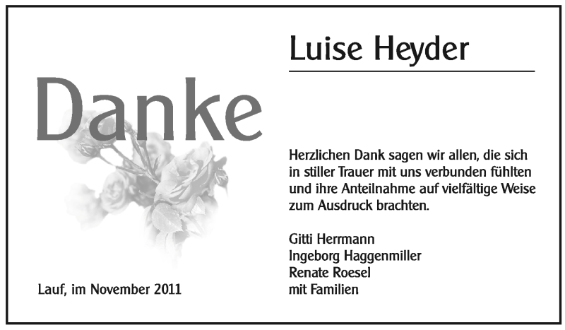  Traueranzeige für Luise Heyder vom 29.10.2011 aus Pegnitz-Zeitung